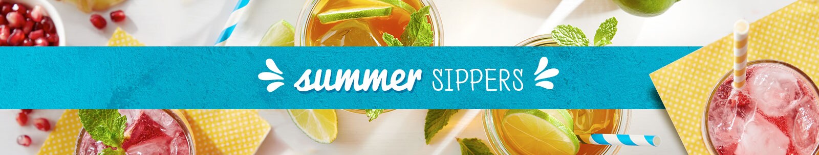 Summery cocktails or beverages with fresh fruit on rim